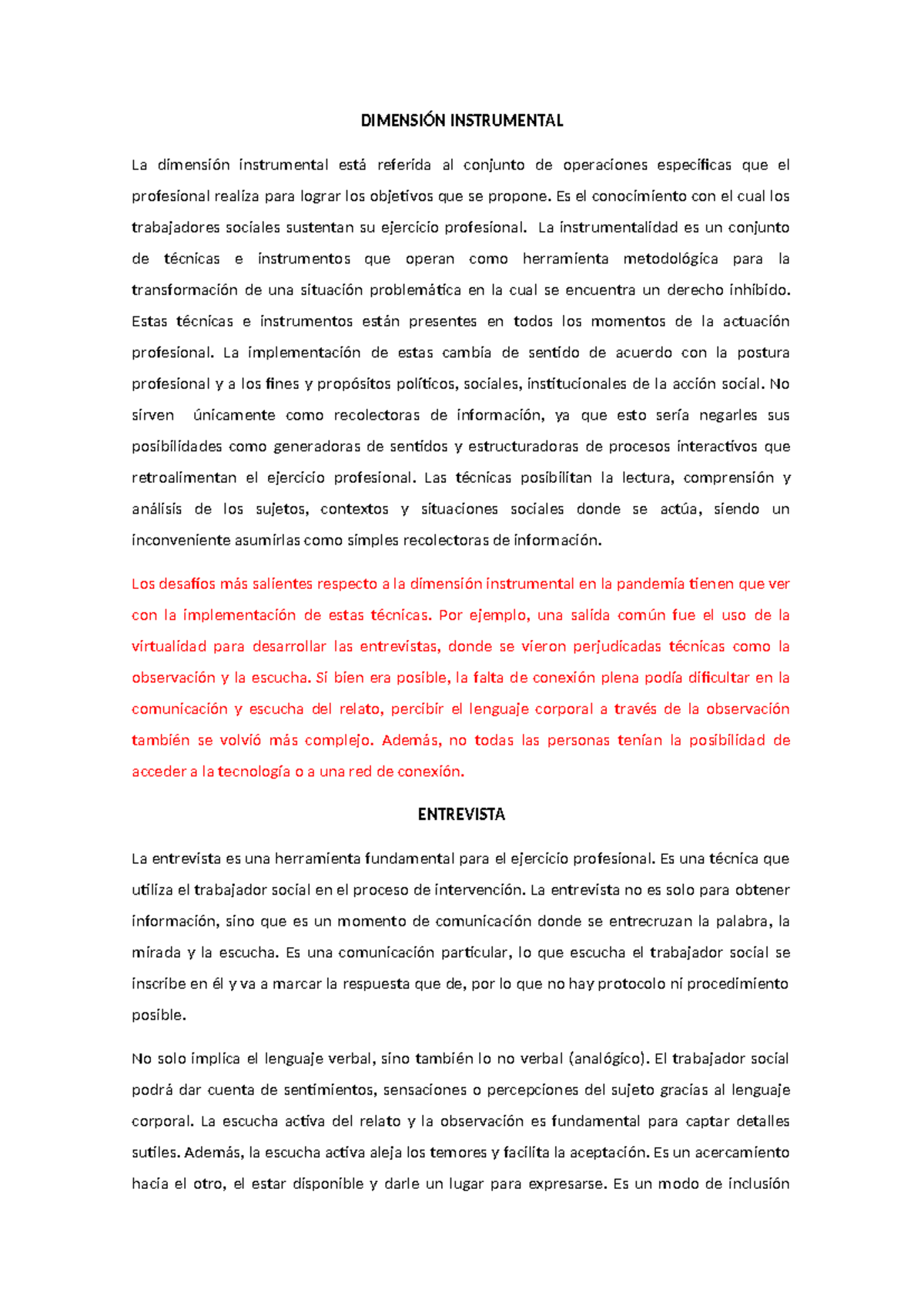 Resumen taller examen - tecnicas - DIMENSIÓN INSTRUMENTAL La dimensión ...