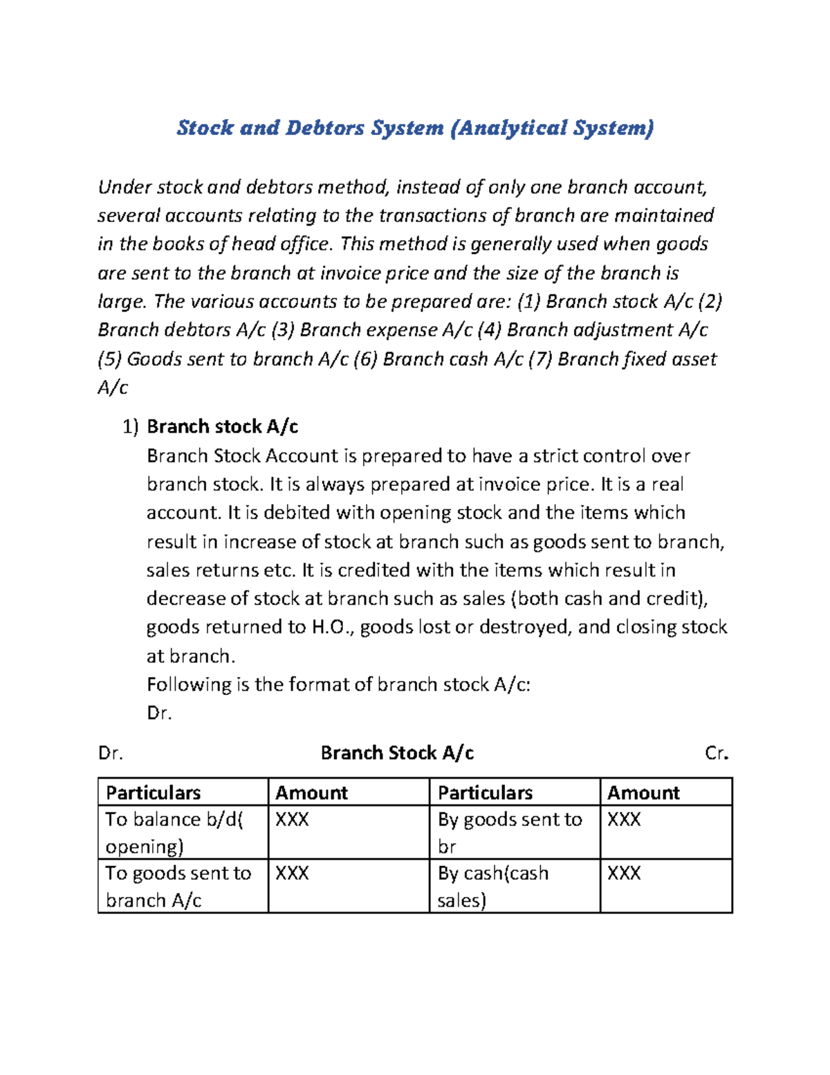 Document IT'S A LECTURE NOTE Stock and Debtors System (Analytical