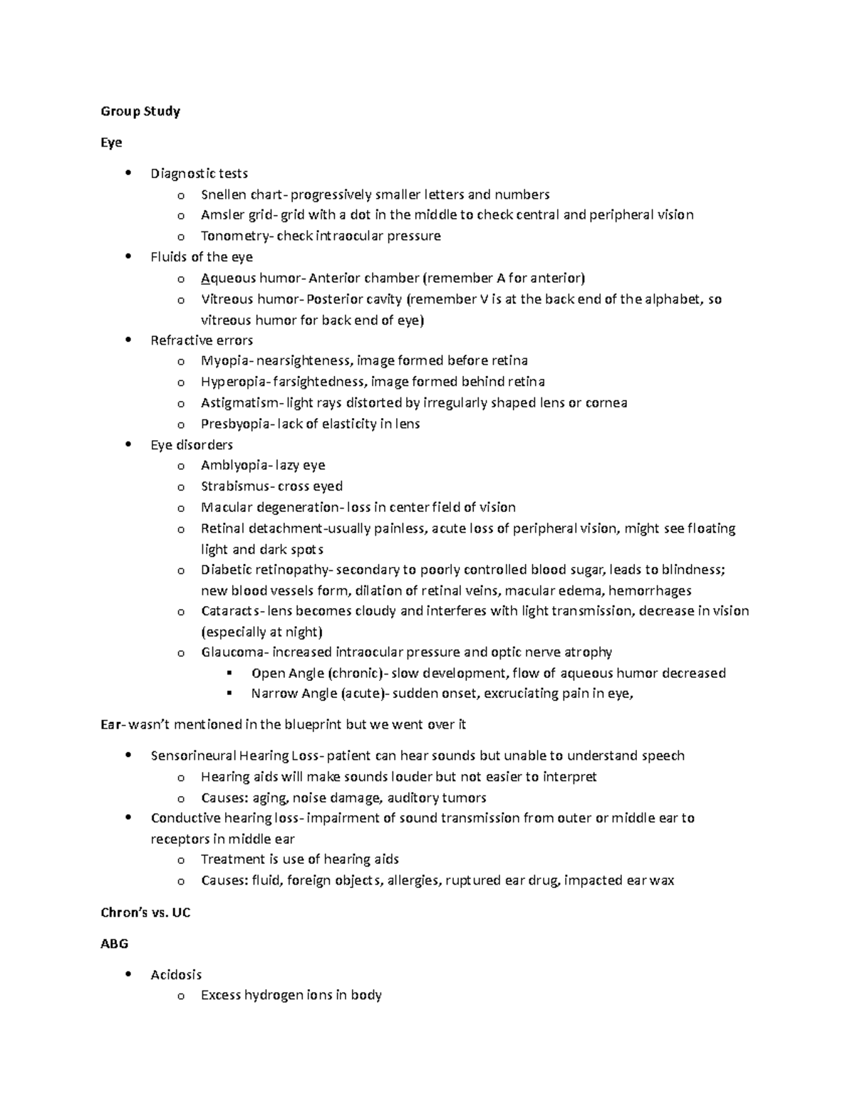 Path midterm group study topics - Group Study Eye Diagnostic tests o ...