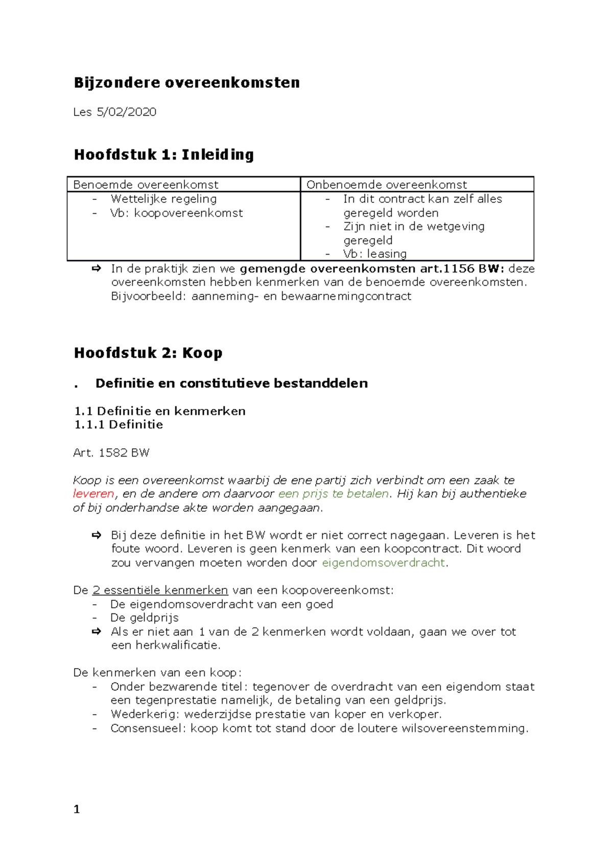 Bijzondere-overeenkomsten-samenvatting - Bijzondere Overeenkomsten Les ...