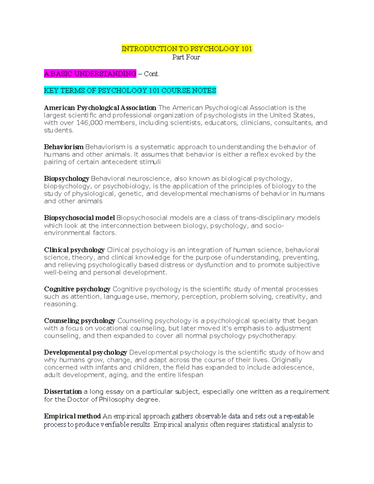 Introduction TO Psychology 101 KEY Concepts - INTRODUCTION TO ...