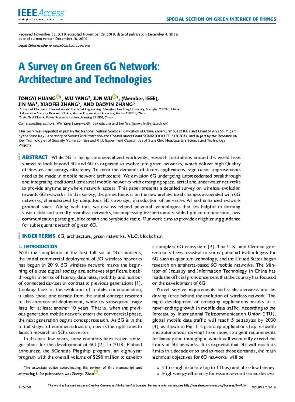 A Survey on Green 6G Network - SPECIAL SECTION ON GREEN INTERNET OF ...