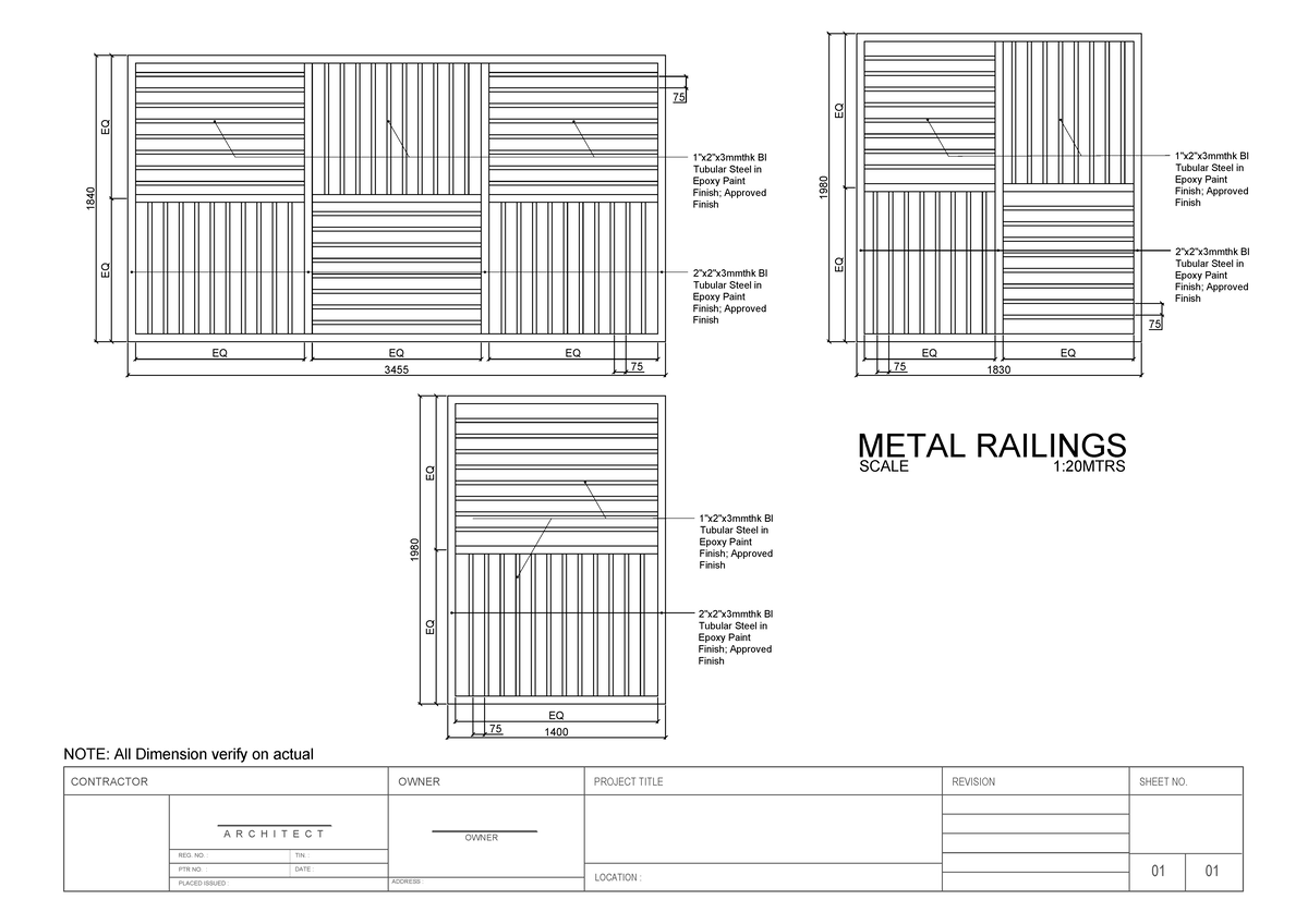 Metal Railing - EQ EQ 1840 EQ EQ EQ 3455 1"x2"x3mmthk BI Tubular Steel ...