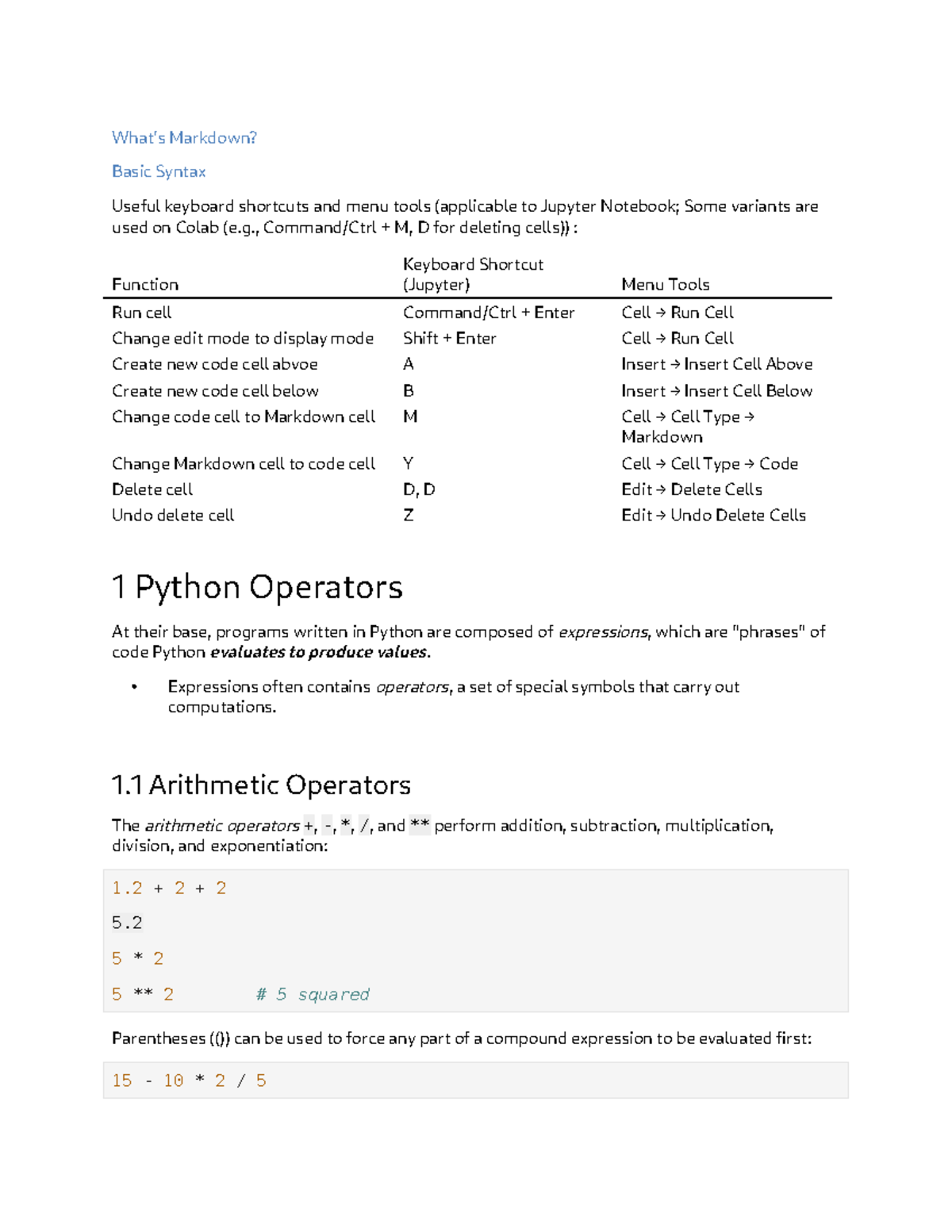 Topic 1 Python Basics with answers - What’s Markdown? Basic Syntax ...