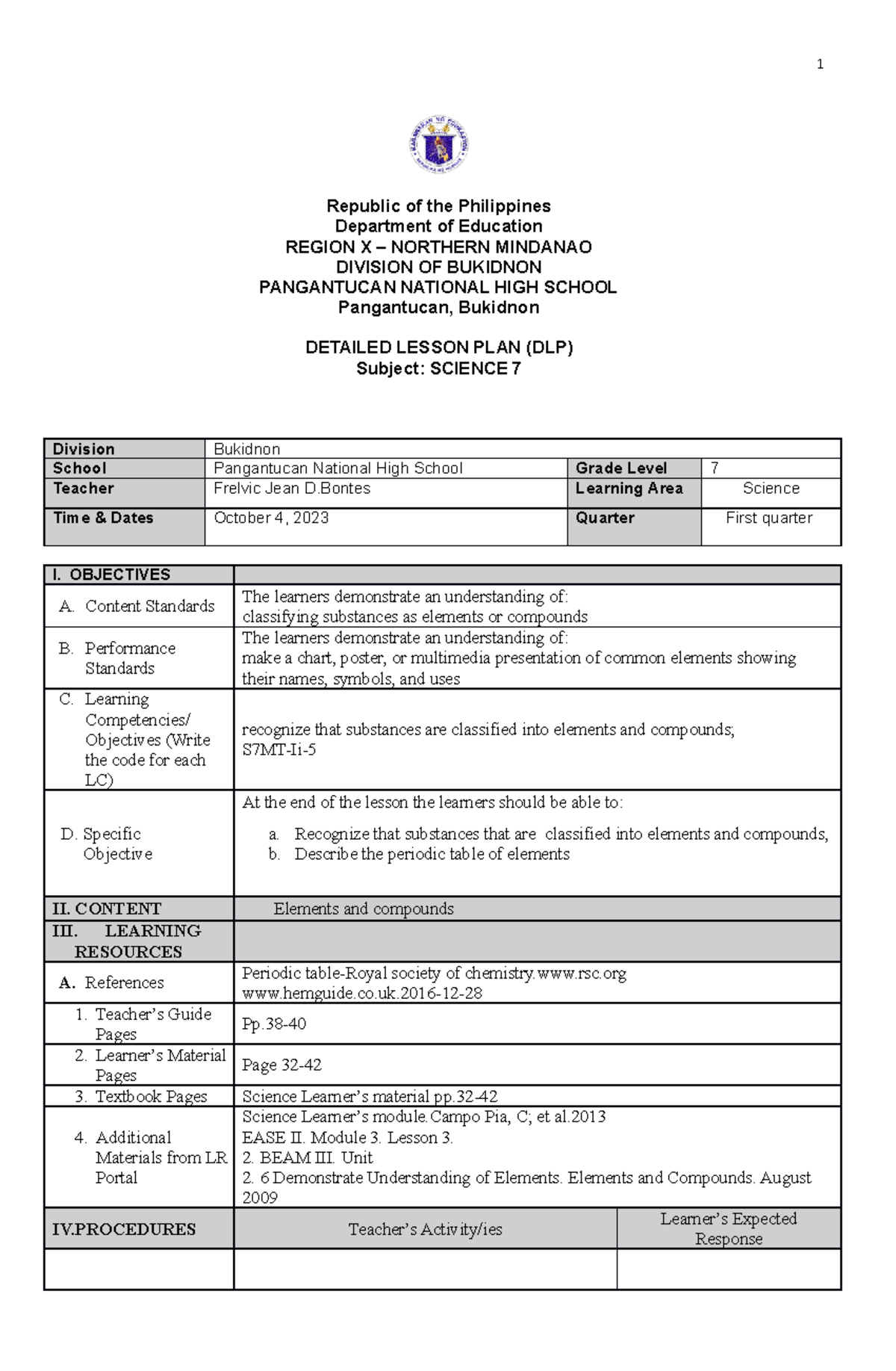 Lesson plan - Republic of the Philippines Department of Education ...