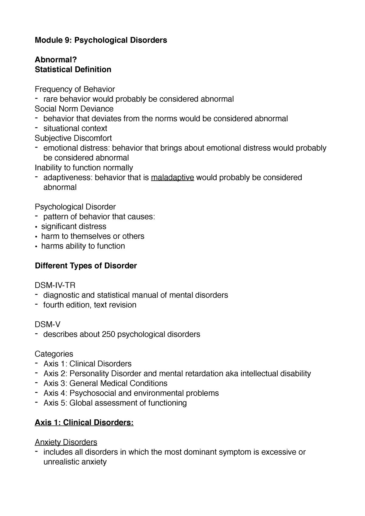 Psych 101 Third LE Reviewer - Module 9: Psychological Disorders ...