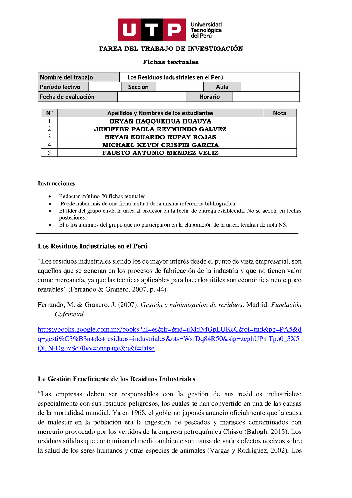 Formato De Entrega De Tarea De Fichas Textuales Tarea Del Trabajo De Investigaci”n Fichas 6334