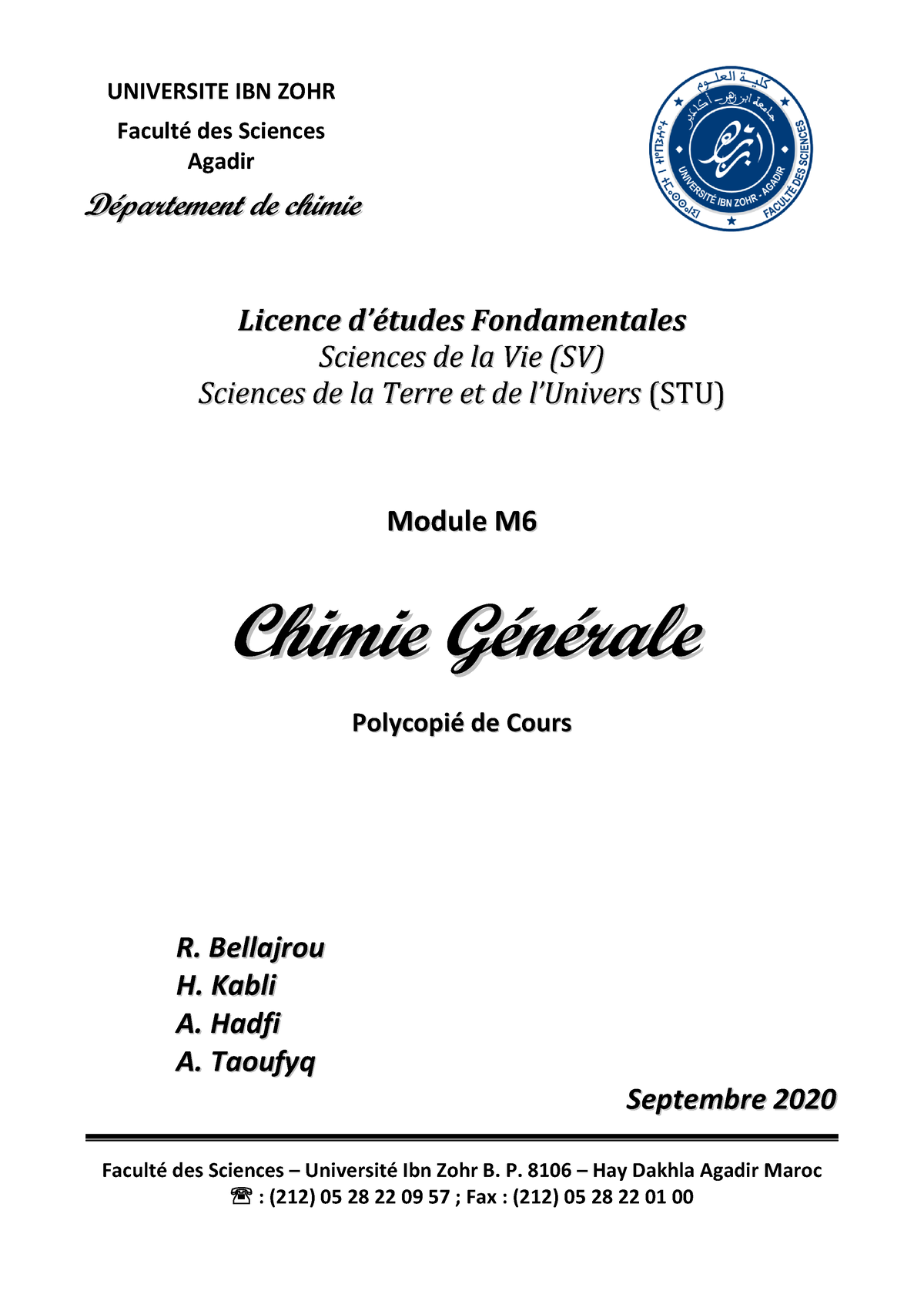 20-21 Cours SV1 2021 - UNIVERSITE IBN ZOHR Faculté Des Sciences Agadir ...