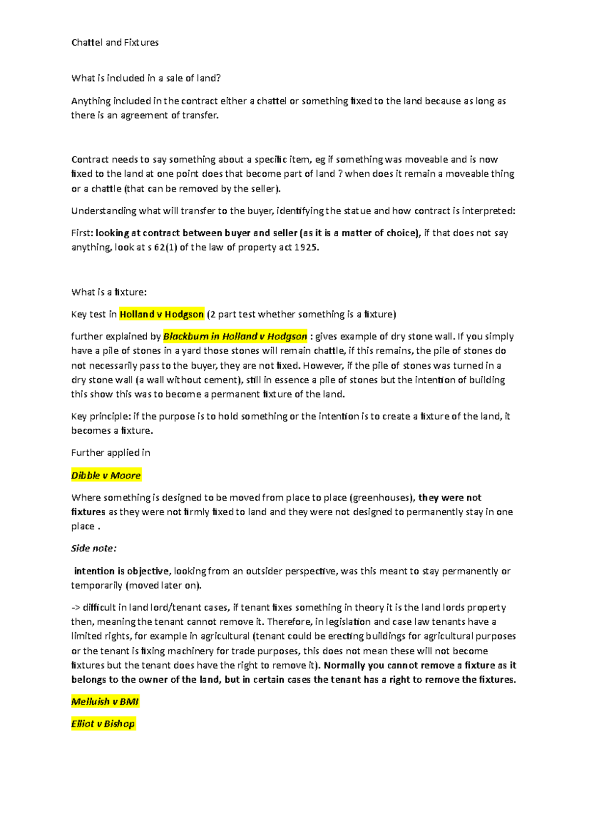 Chattels and fixtures Chattel and Fixtures What is included in a sale