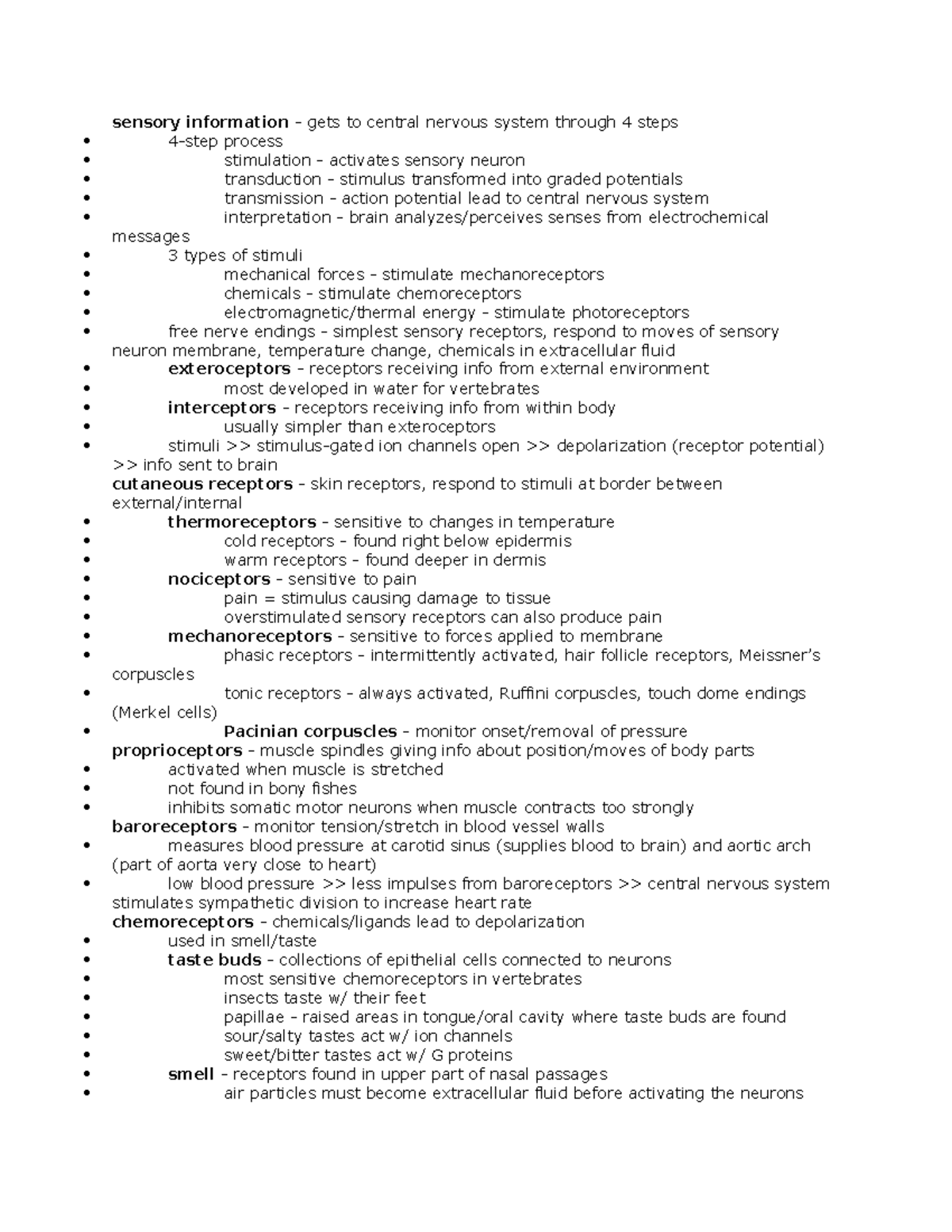 Chapter 21 Notes - Lecture 21 - Sensory - Studocu