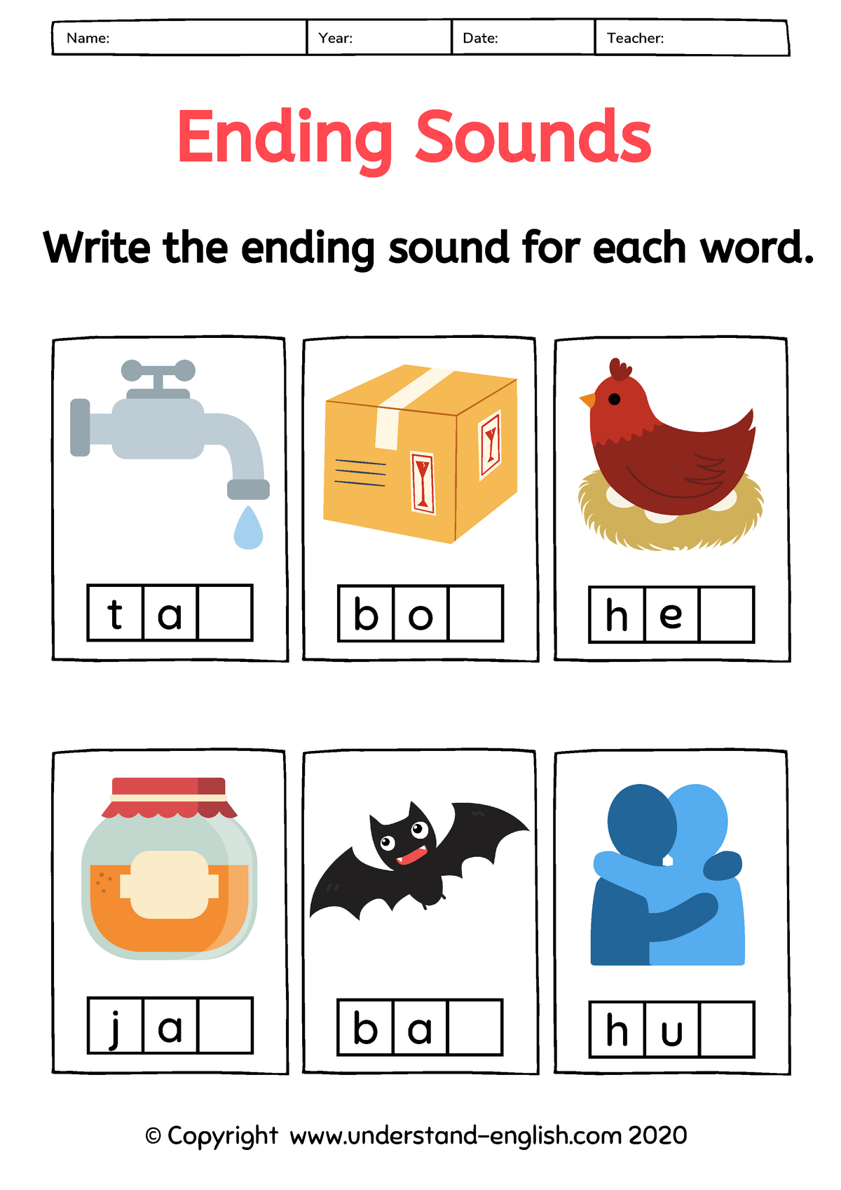 ending sounds worksheets by www 504 d5 write the ending sound for each word ending sounds t a b studocu