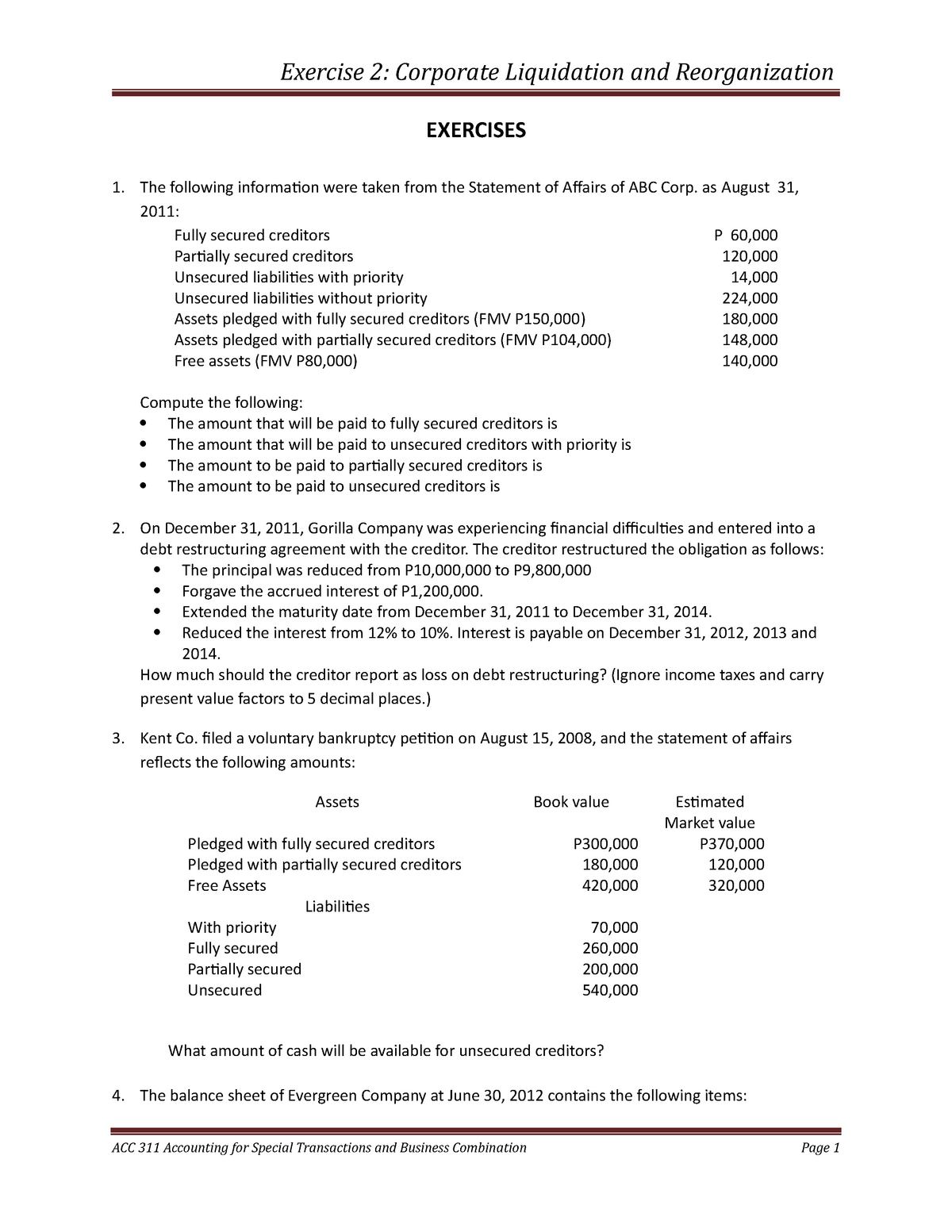 exercise-2-corporate-liquidation-and-reorganization-exercise-2