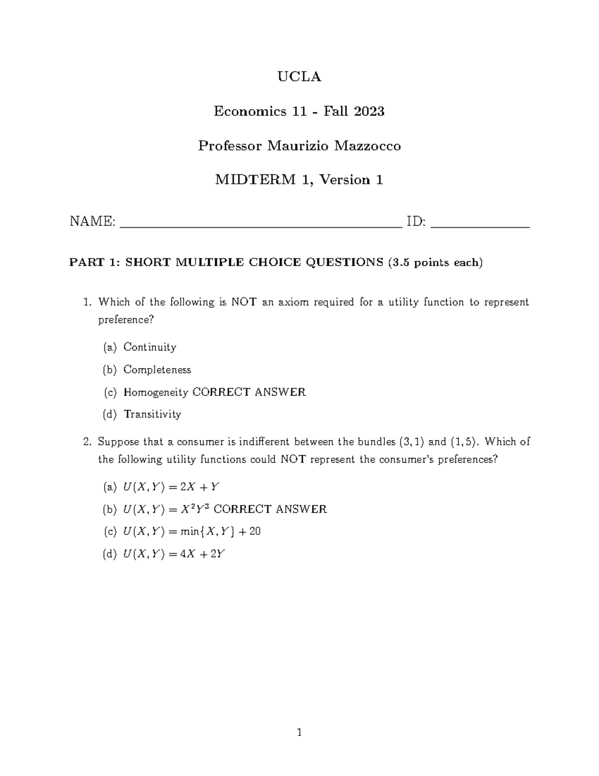 Midterm+1+2023+Solution - UCLA Economics 11 - Fall 2023 Professor ...