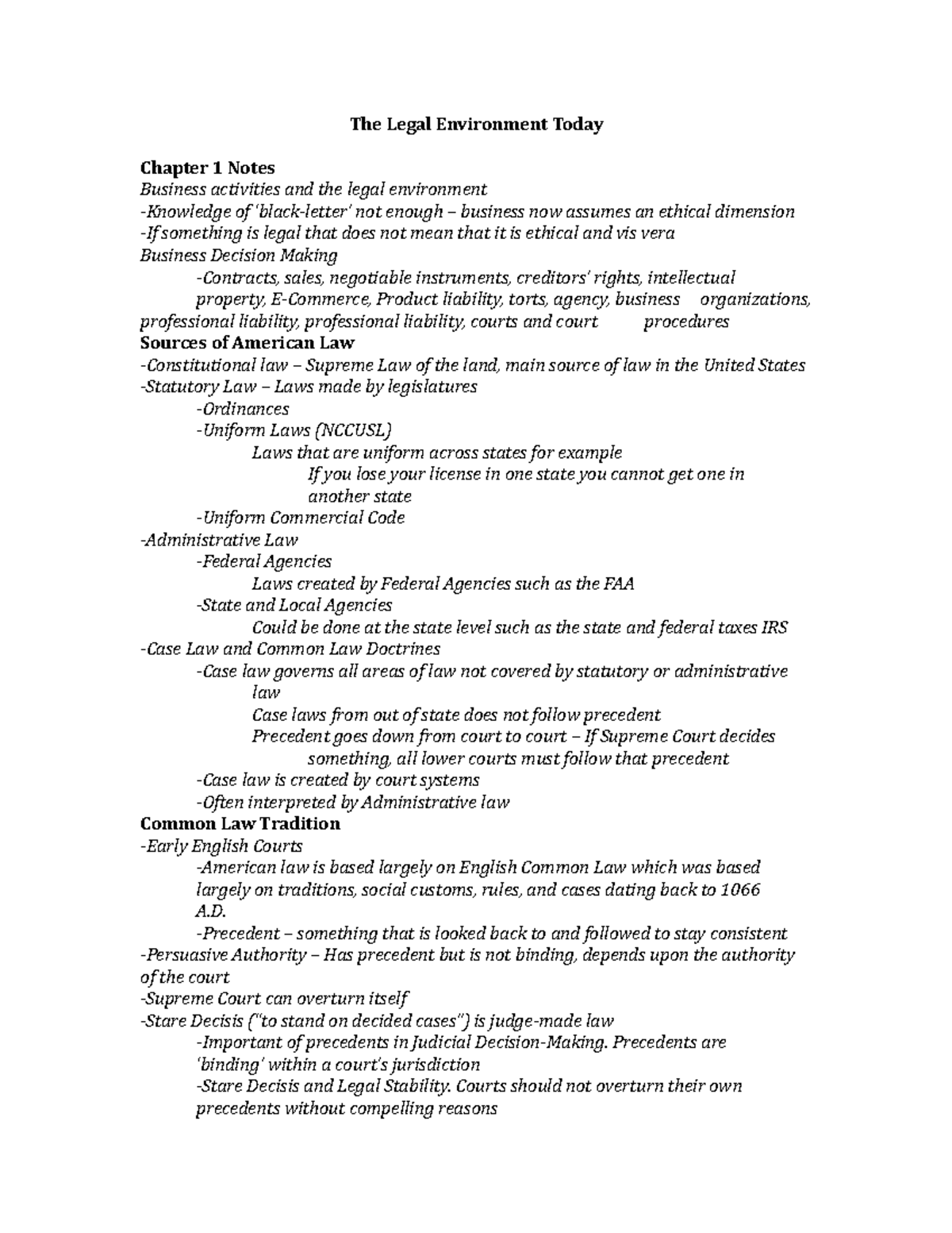 Chapter 1 - Business and Its Legal Environment - The Legal Environment ...