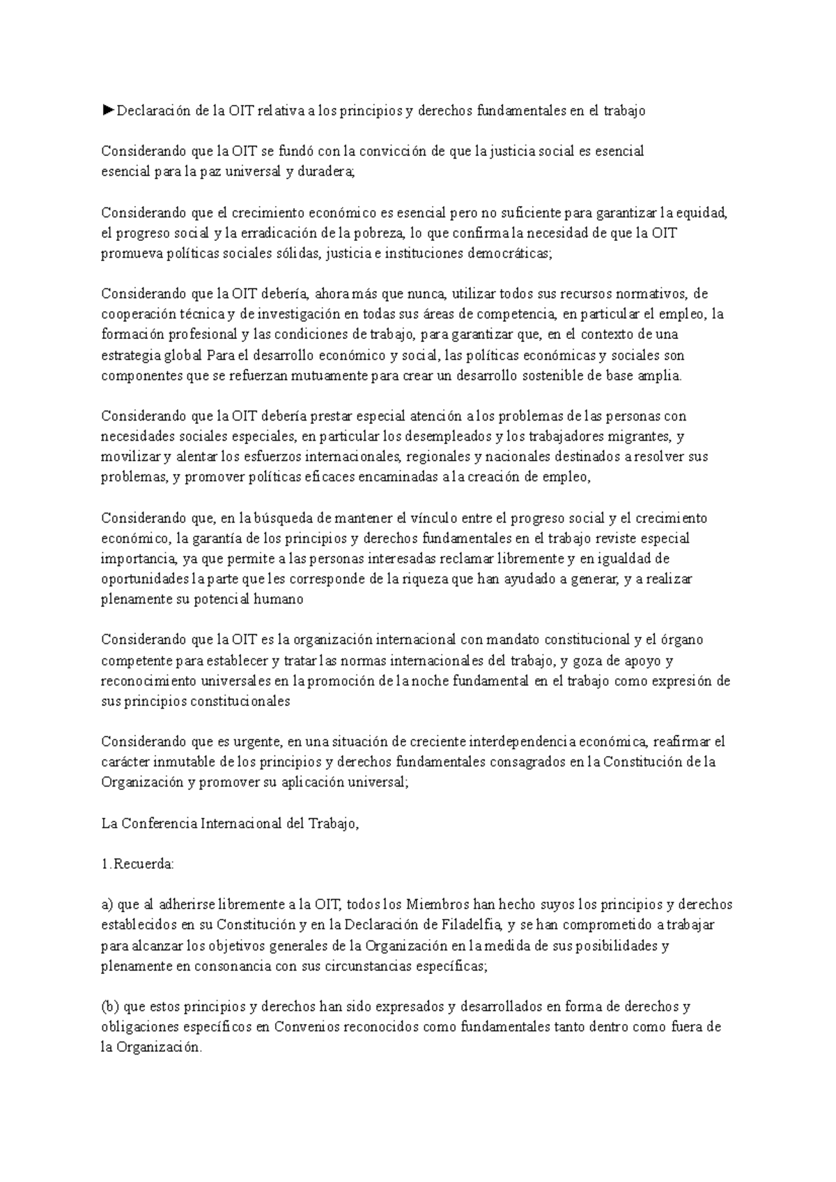 Laboral - Declaración De La OIT Relativa A Los Principios Y Derechos ...