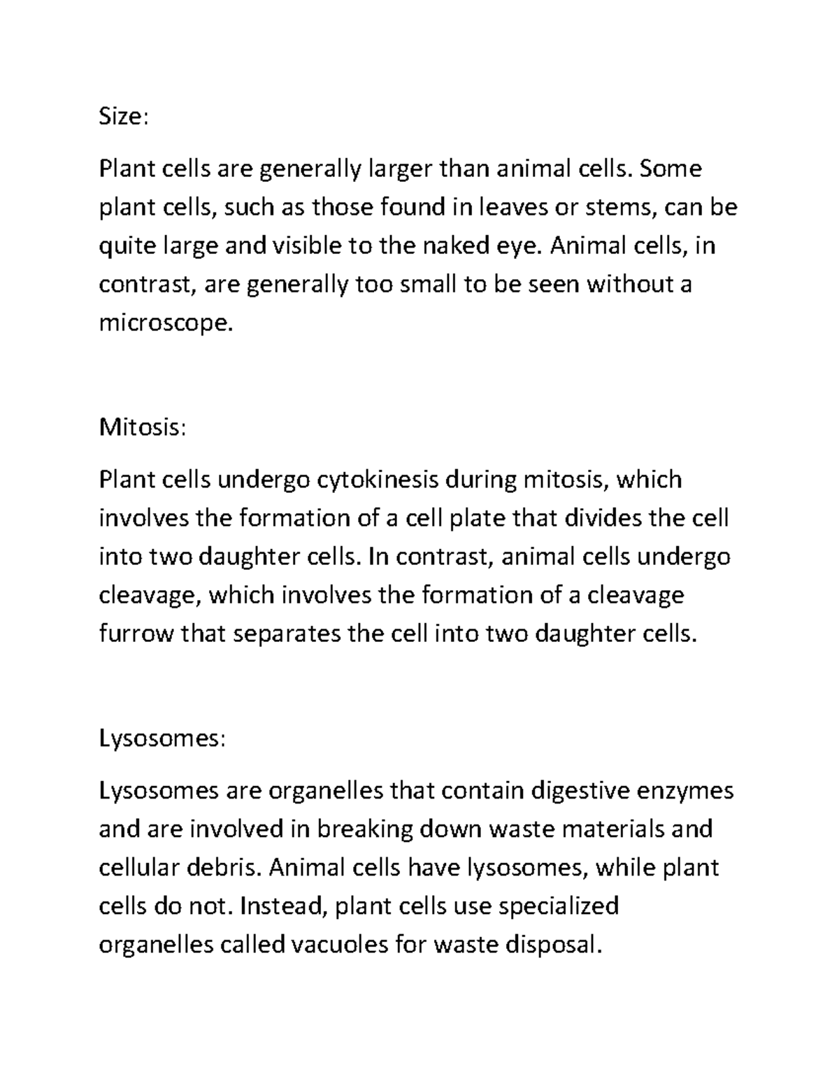 Diffrence between plant and animal cell part 3 - Size: Plant cells are ...