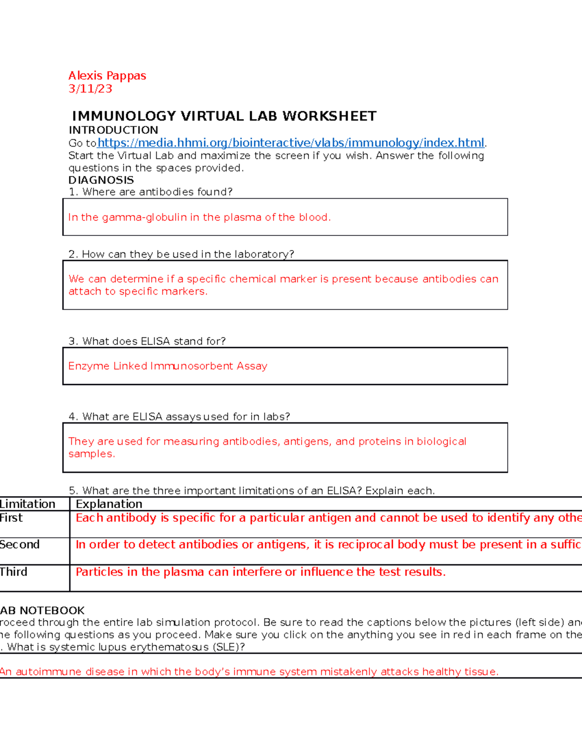 Immunology Virtual Lab Worksheet Immunology Virtual Lab Work