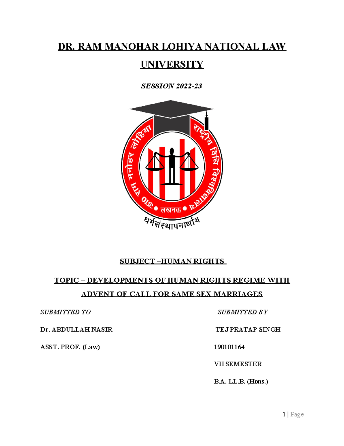 Human Rights Project TEJ - DR. RAM MANOHAR LOHIYA NATIONAL LAW ...