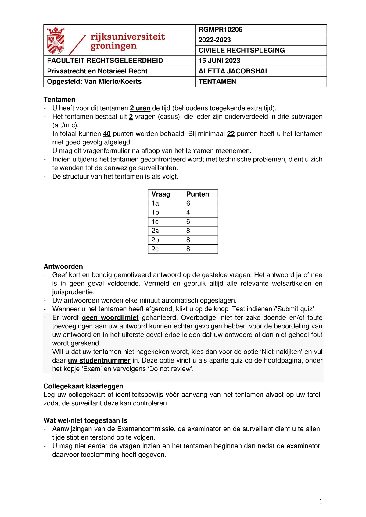 Tentamen CRP 2022-2023 Vragenformulier - Tentamen U Heeft Voor Dit ...