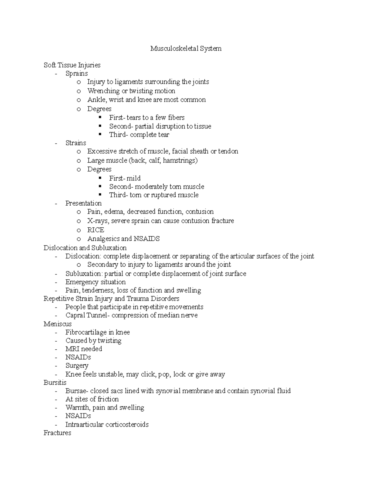 Musculoskeletal System - Musculoskeletal System Soft Tissue Injuries 