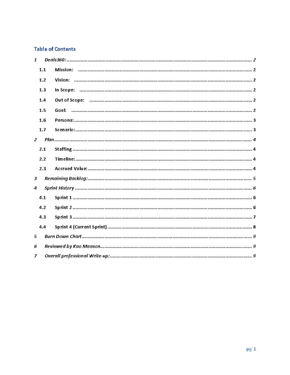 Final - assignment - Table of Contents 1 Deals360: 1 Mission: 1 Vision ...