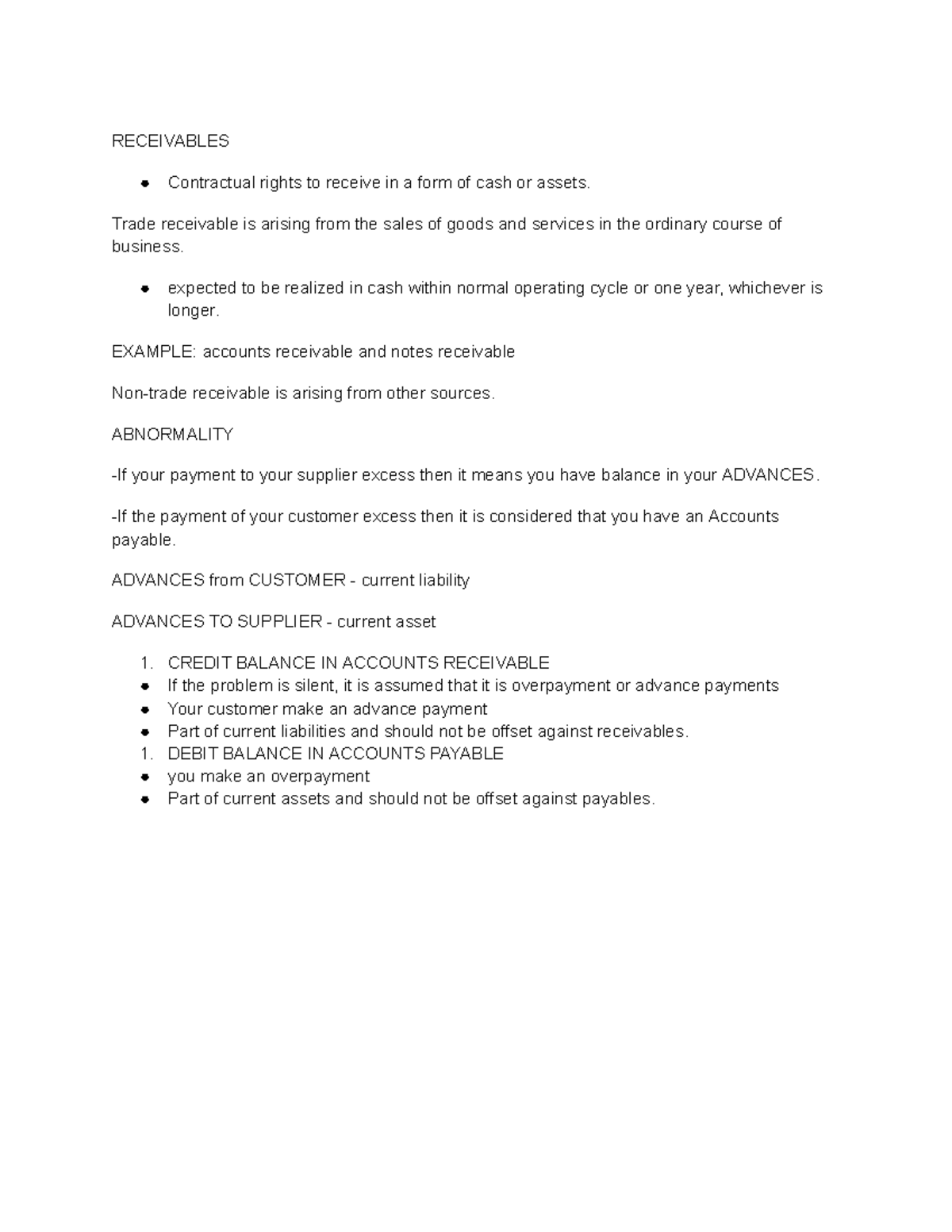 Accounts Receivable - RECEIVABLES Contractual rights to receive in a ...