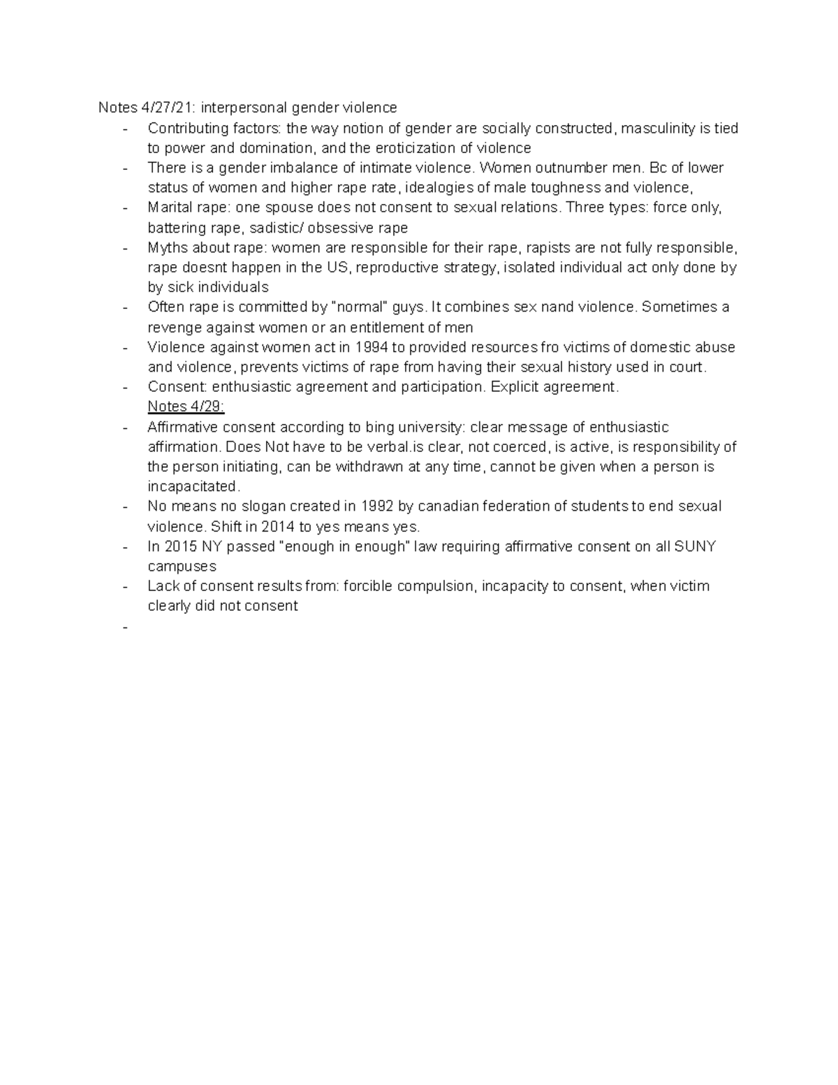 Notes 4 27 21 - professor Massey - Notes 4/27/21: interpersonal gender ...