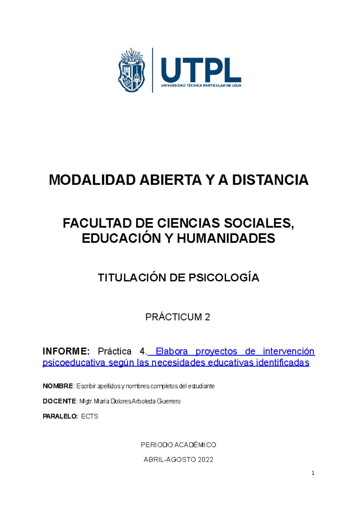 Entregable 4 UTPL - MODALIDAD ABIERTA Y A DISTANCIA FACULTAD DE ...