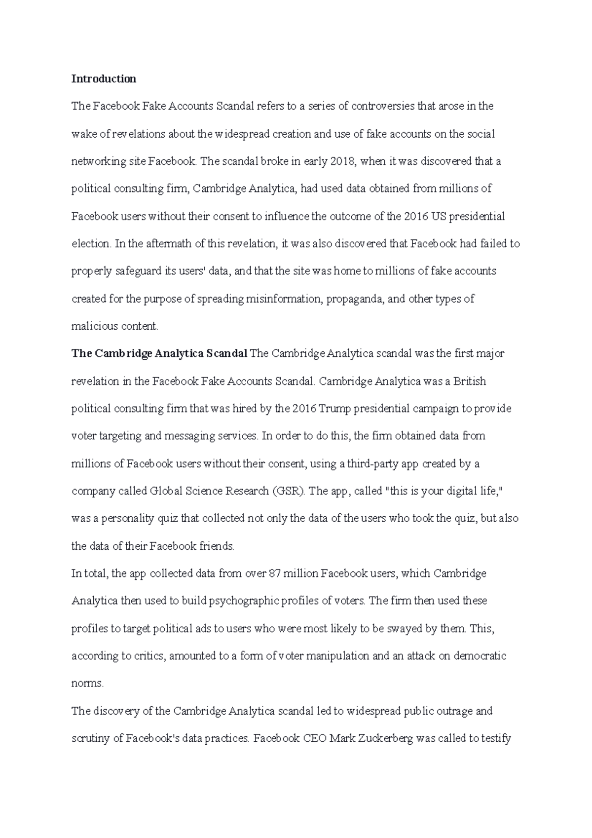 Document 40. Facebook Fake Accounts Scandal Introduction The Facebook