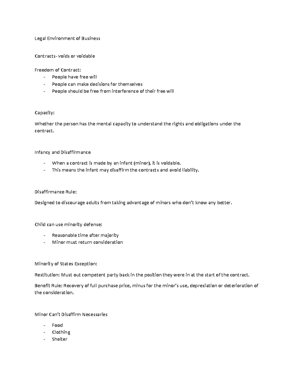Disaffirmance etc - Lecture notes - Legal Environment of Business ...