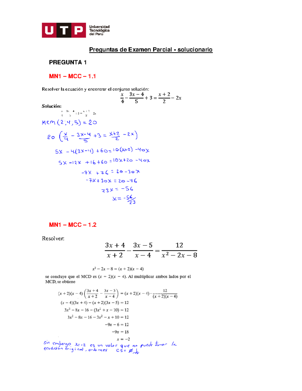 Solucionario EX. Parcial MATE NEG 1 (1)2 - Matematica Para Los Negocios ...