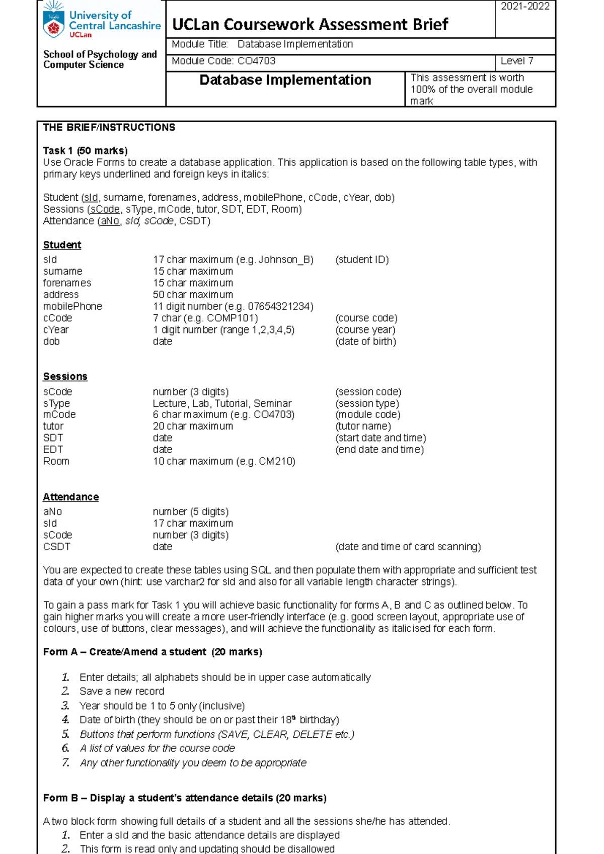 CO4703 Assignment Brief 2021-2022(2) - School of Psychology and ...