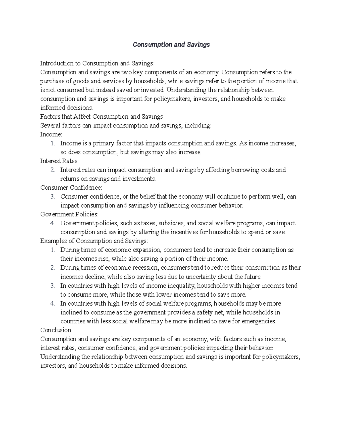 Notes on Consumption and Savings - Consumption and Savings Introduction ...