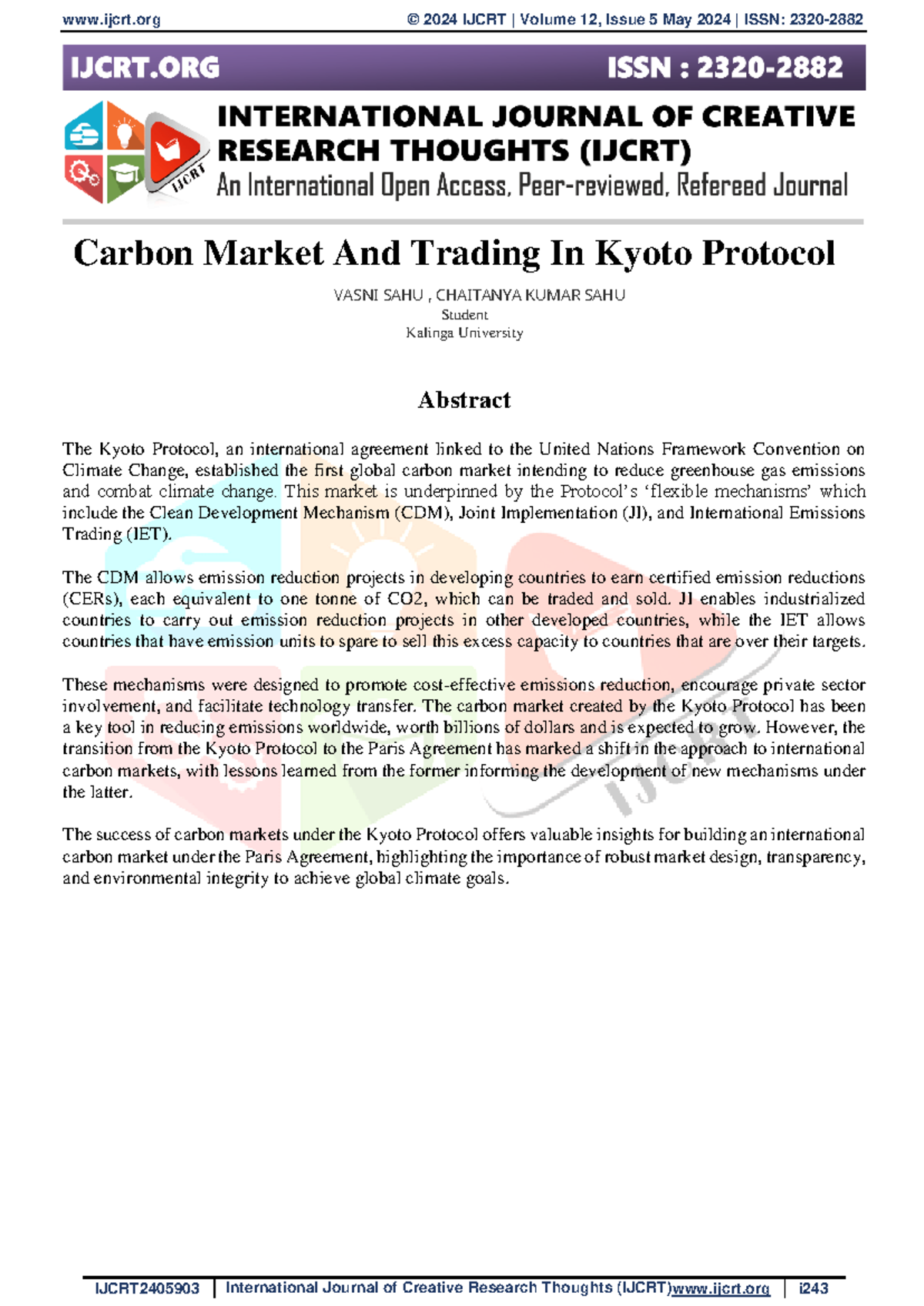Ijcrt 2405903 - practical - Carbon Market And Trading In Kyoto Protocol ...