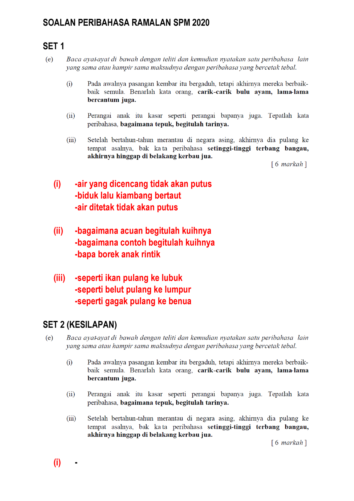 ( Skema) Peribahasa Target SPM 2020  SOALAN PERIBAHASA RAMALAN SPM