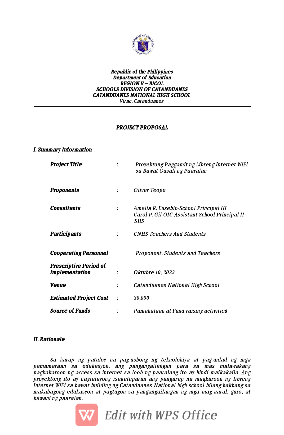 Project- Proposal-Zero - Republic Of The Philippines Department Of ...