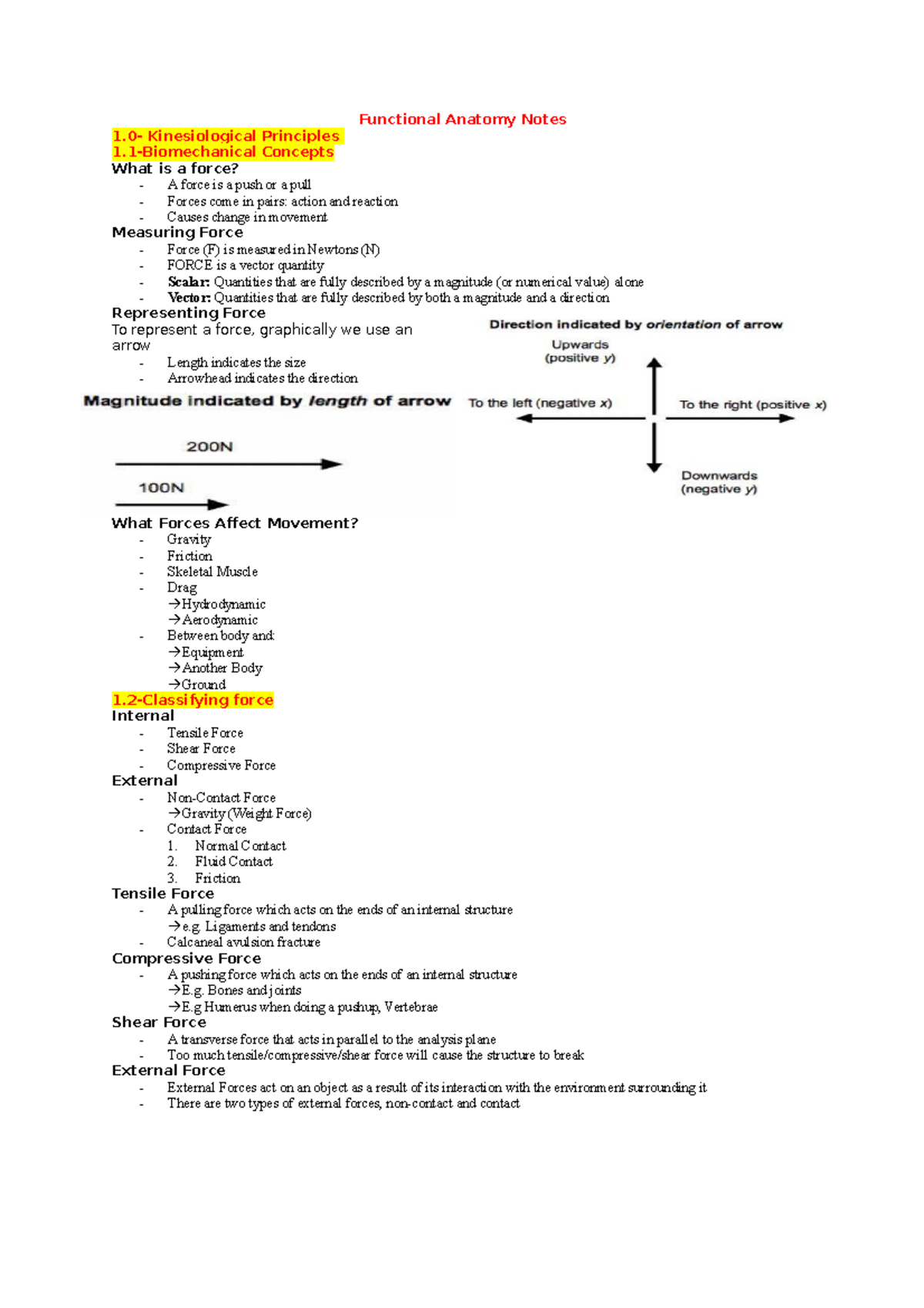 Functional Anatomy Quiz 1 - Functional Anatomy Notes 1- Kinesiological ...