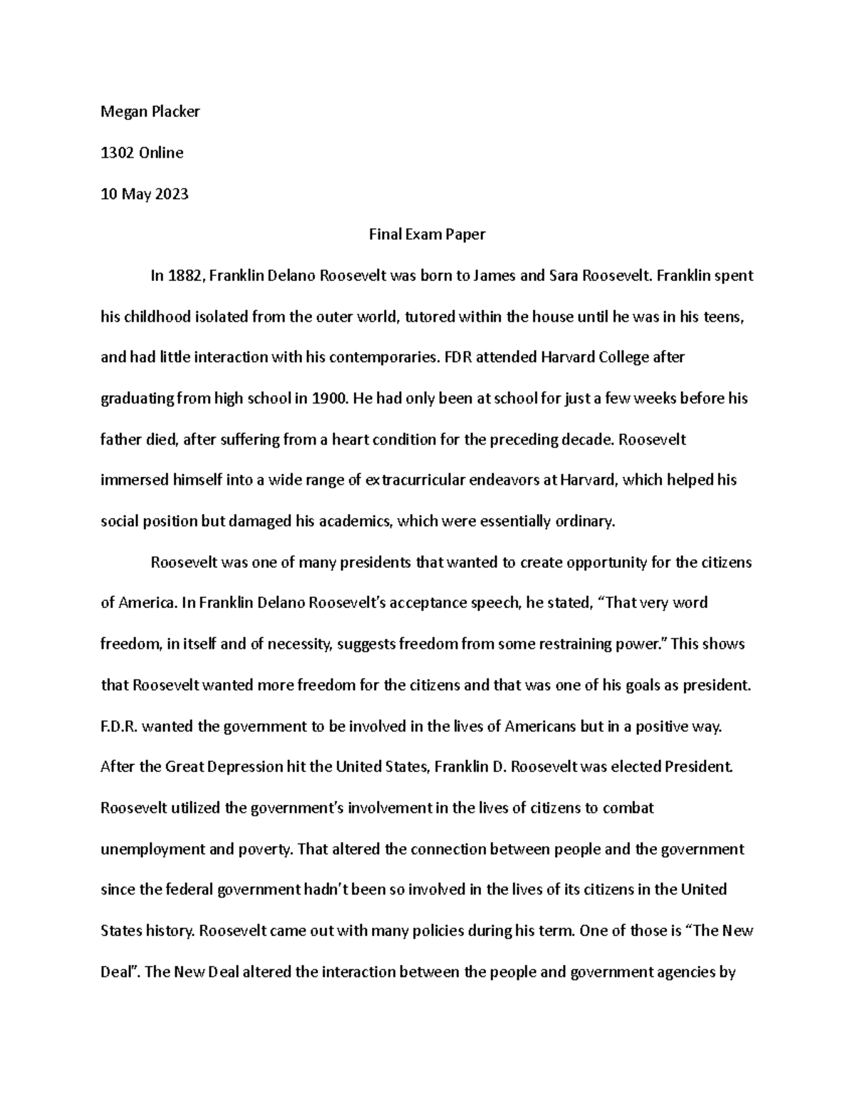 History Final Paper Essay Megan Placker 1302 Online 10 May 2023