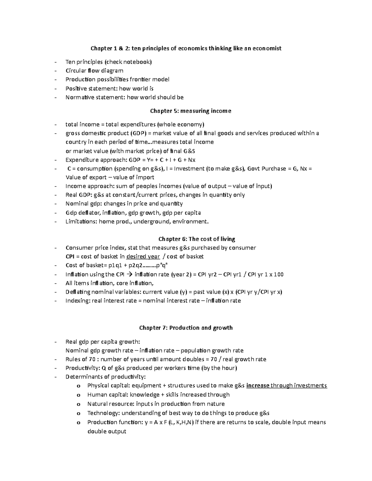 ECO1102 Notes - Chapter 1 & 2: ten principles of economics thinking ...