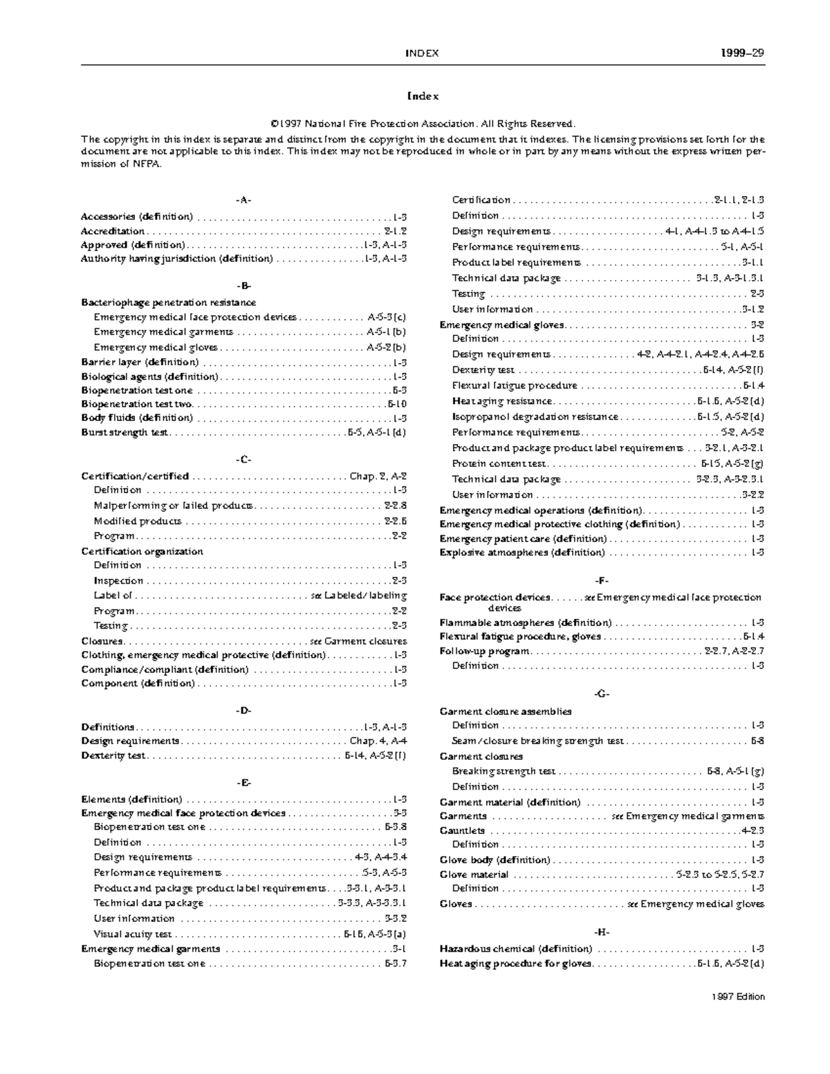 199997 National Fire Protection Association INDEX 1999 1997