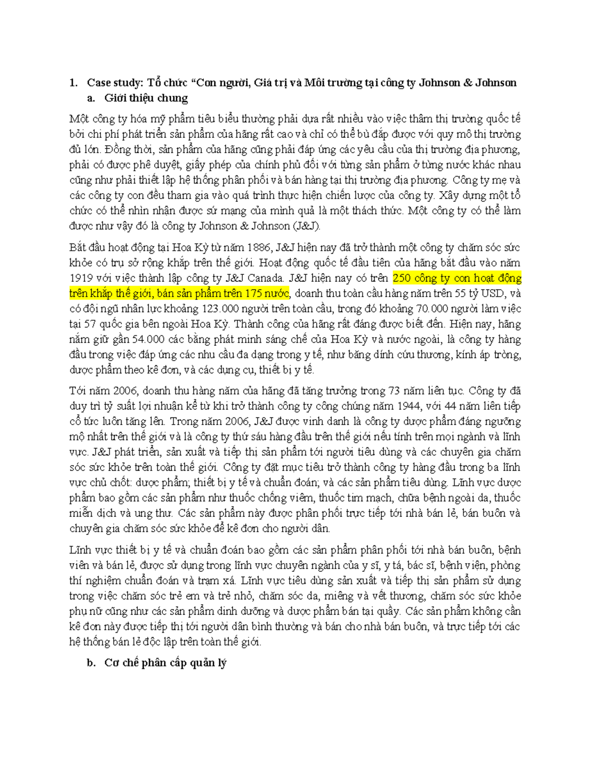 Case study J&J Case study Tổ chức “Con người, Giá trị và Môi trường