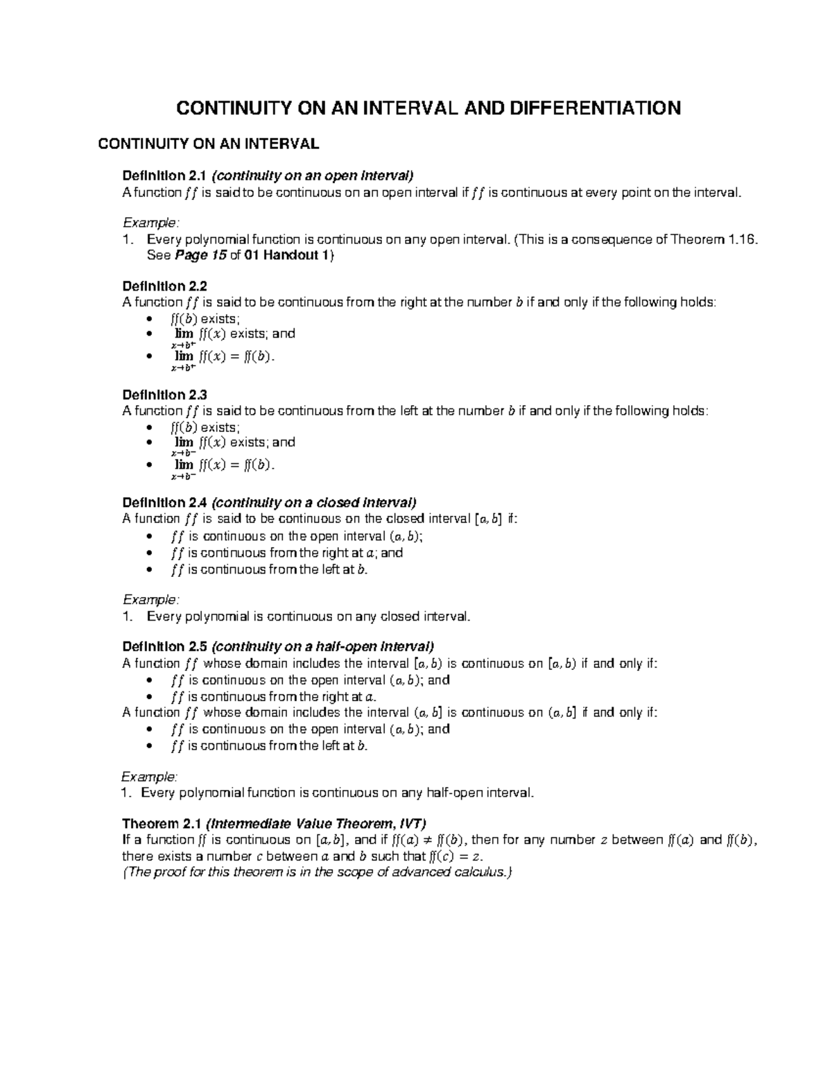 Continuity on an interval and differentiation continuity on an