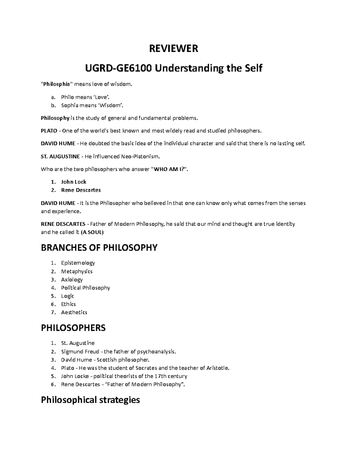 Understanding Yourself Prelims Reviewer - REVIEWER UGRD-GE6100 ...