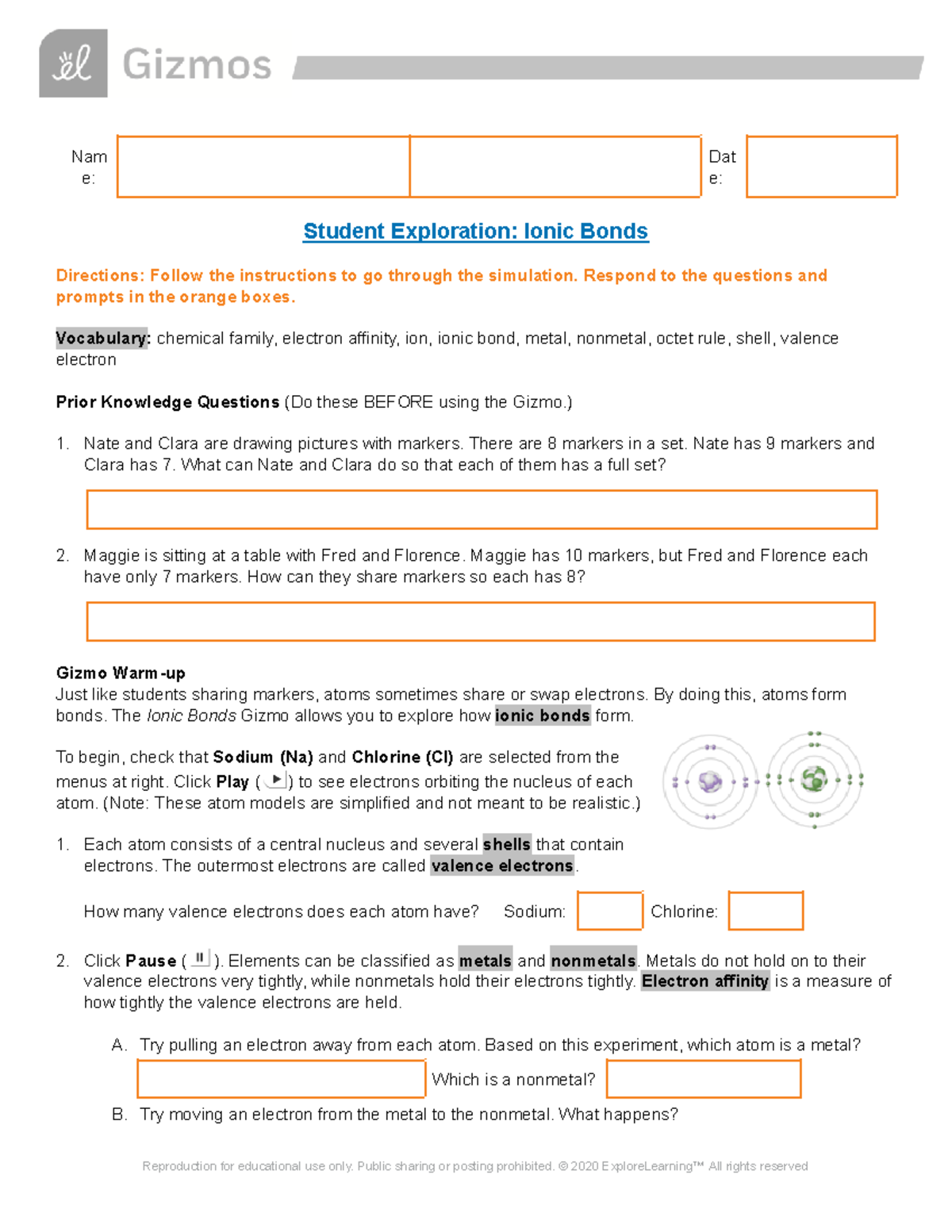 Copy of Ionic Bonds SE - Nam e: Dat e: Student Exploration: Ionic Bonds ...
