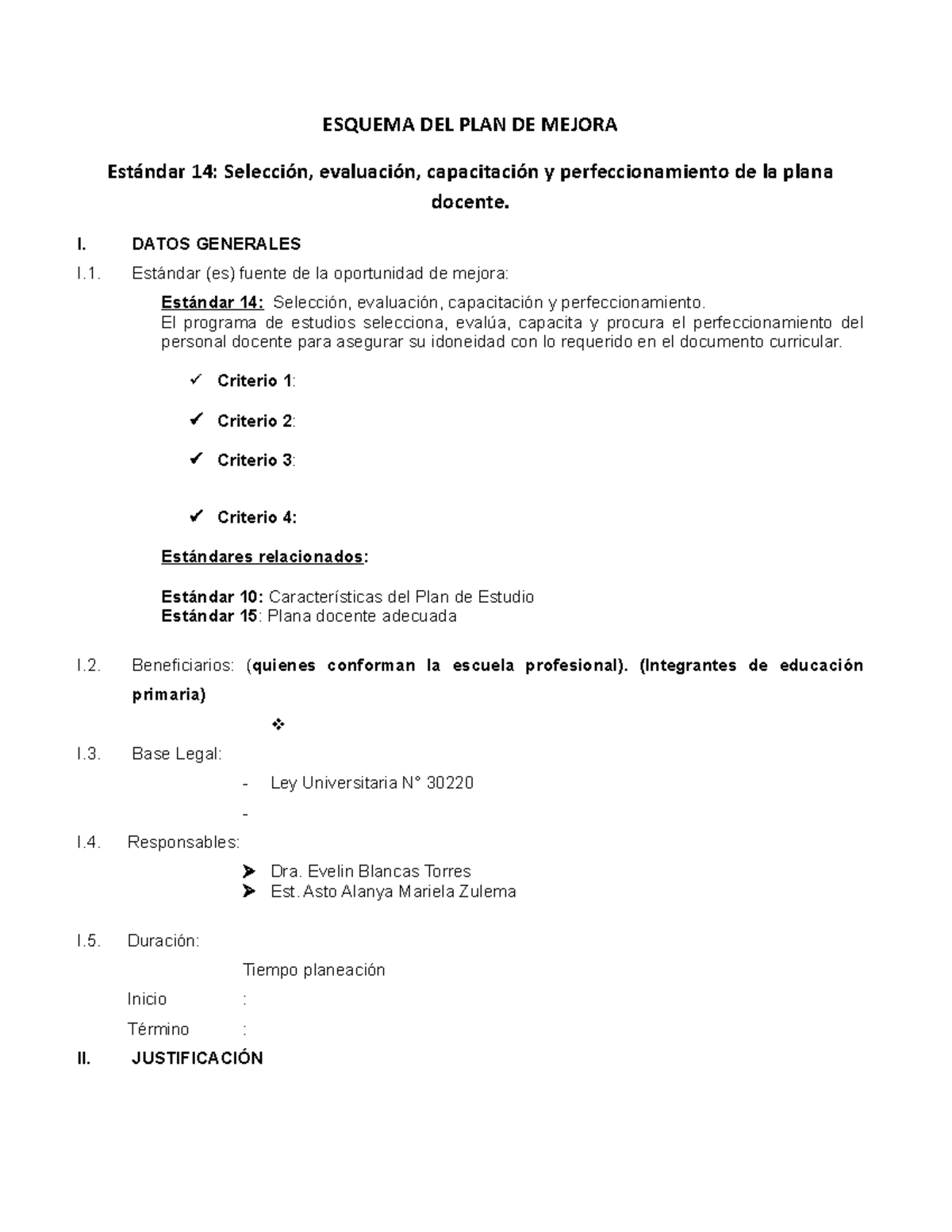 Esquema De Plan De Mejora Esquema Del Plan De Mejora Estándar 14