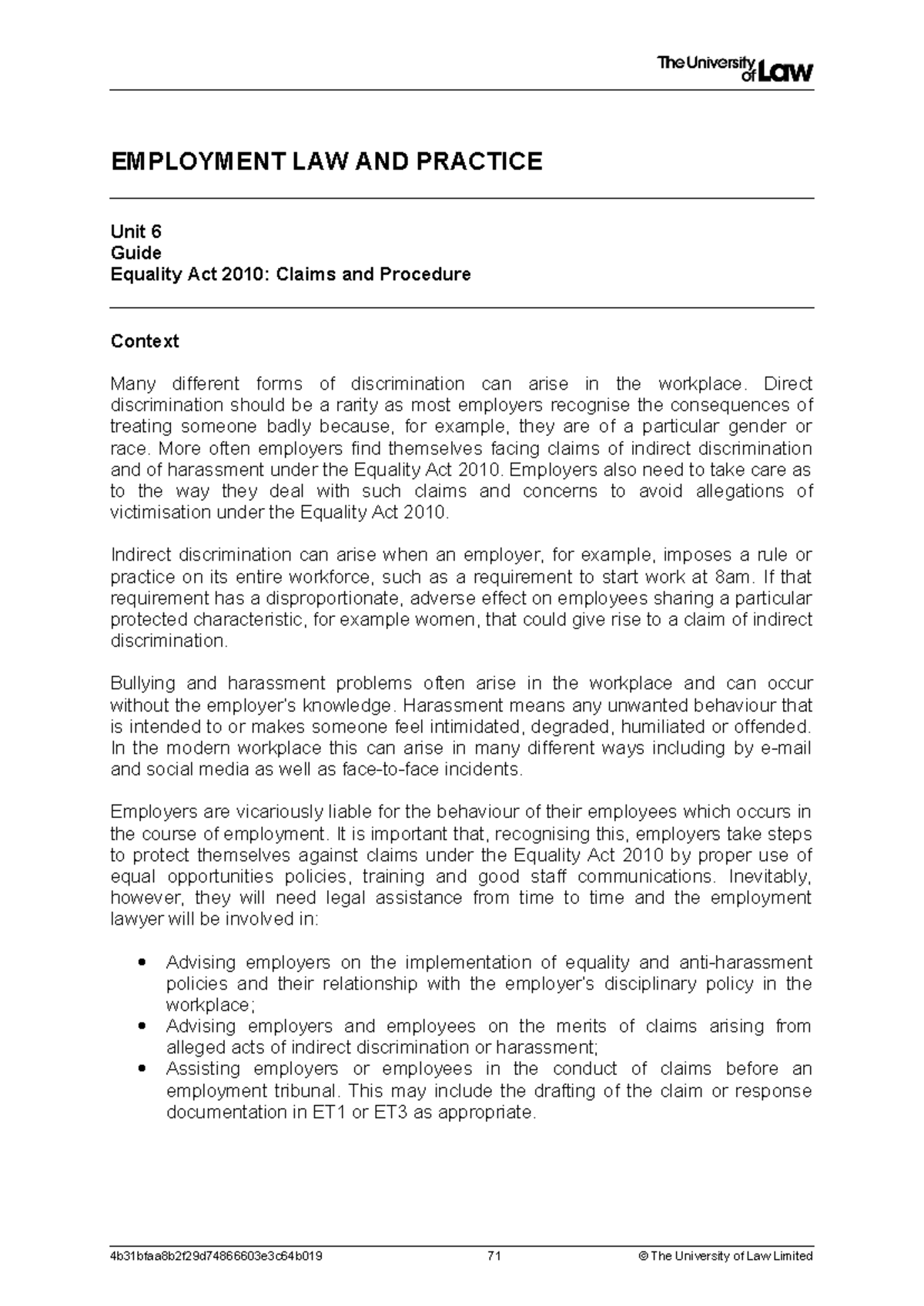 2122 emp ws06 ce01 guide - EMPLOYMENT LAW AND PRACTICE Unit 6 Guide ...