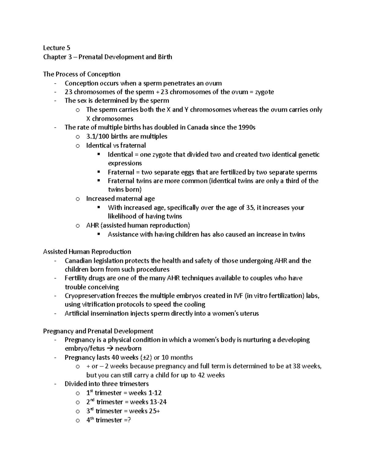 Kin 3347 - chapter 3 - Lecture 5 Chapter 3 – Prenatal Development and ...