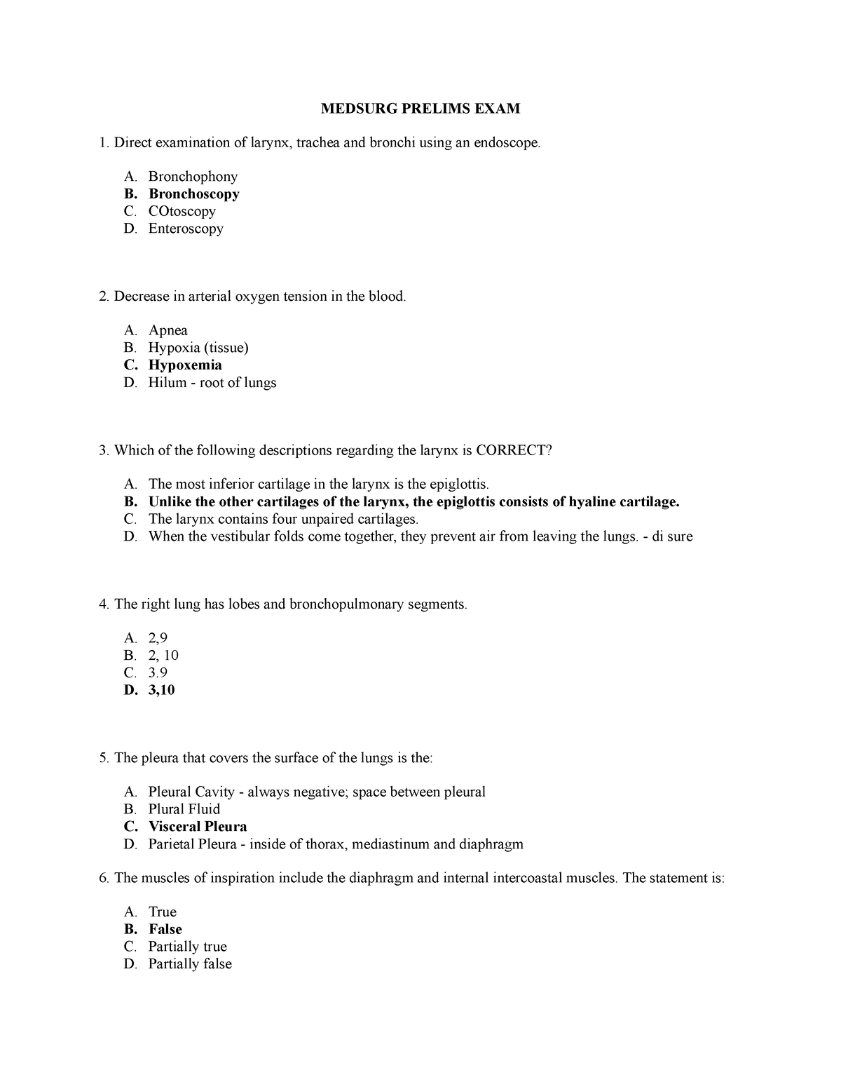 Medsurg I TEST BANK 1 ( Nurseslabs, Quizlet) - MEDSURG PRELIMS EXAM Direct Examination Of Larynx ...