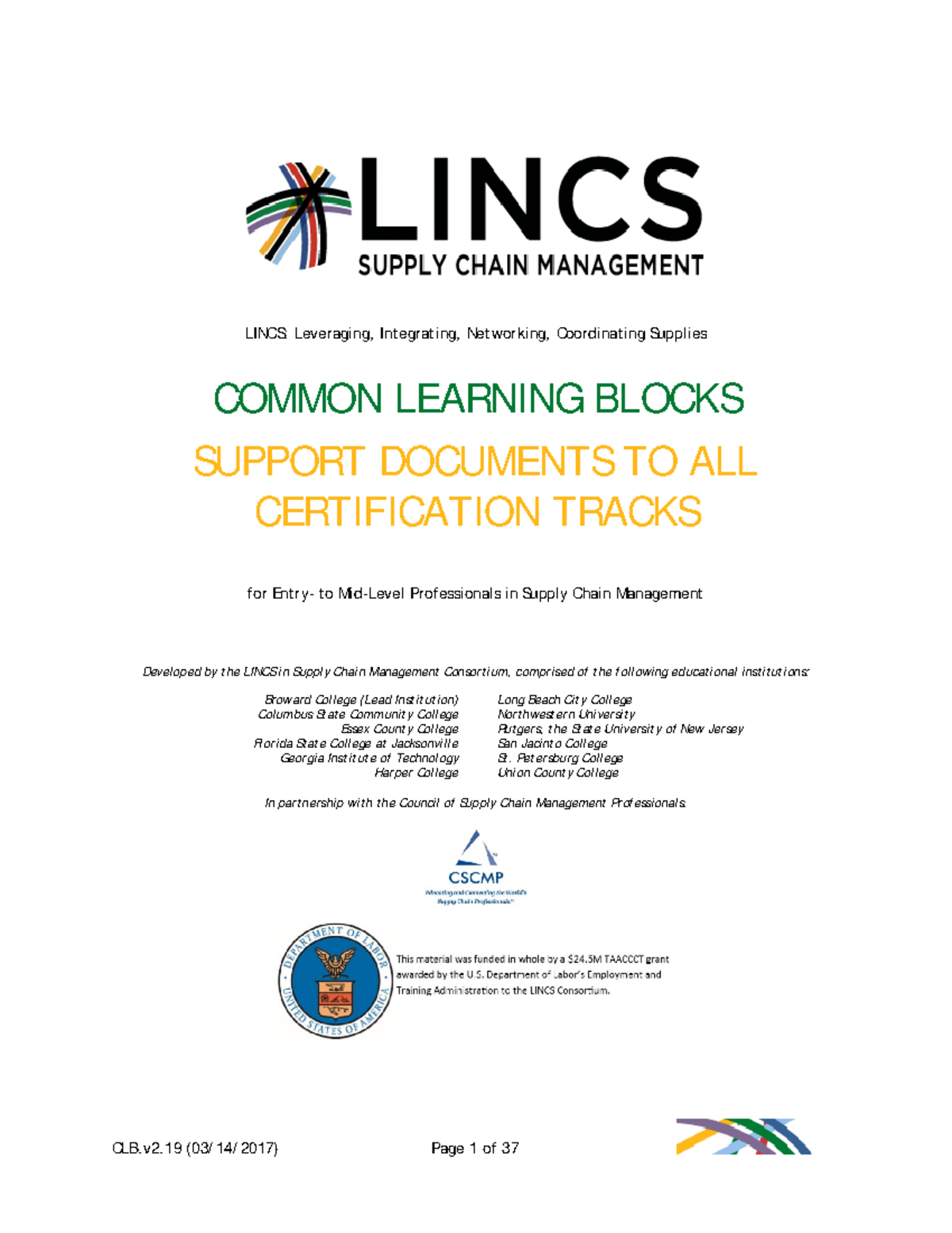 Lincs.CLB.v2 - Summary Of Learning Block Sections For Lincs CSCMP SC ...