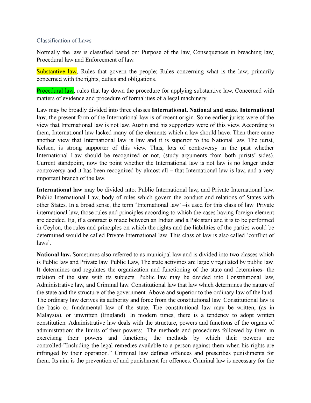 Finals Classification Of Law Classification Of Laws Normally The Law Is Classified Based On Studocu